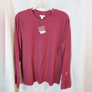 Sundance Burgundy Waffle Knit Thermal Cozy Long Sleeve Tee